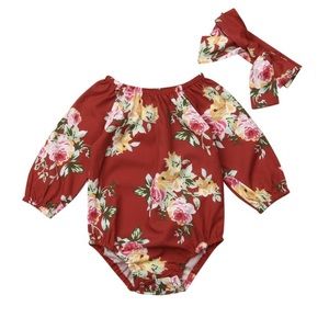 Elsa Bella red floral romper with headband